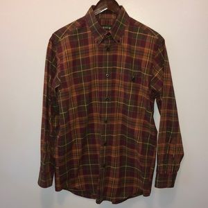 Orvis Signature Twill Shirt Mens Medium Red Tartan Plaid Button Down Long Sleeve